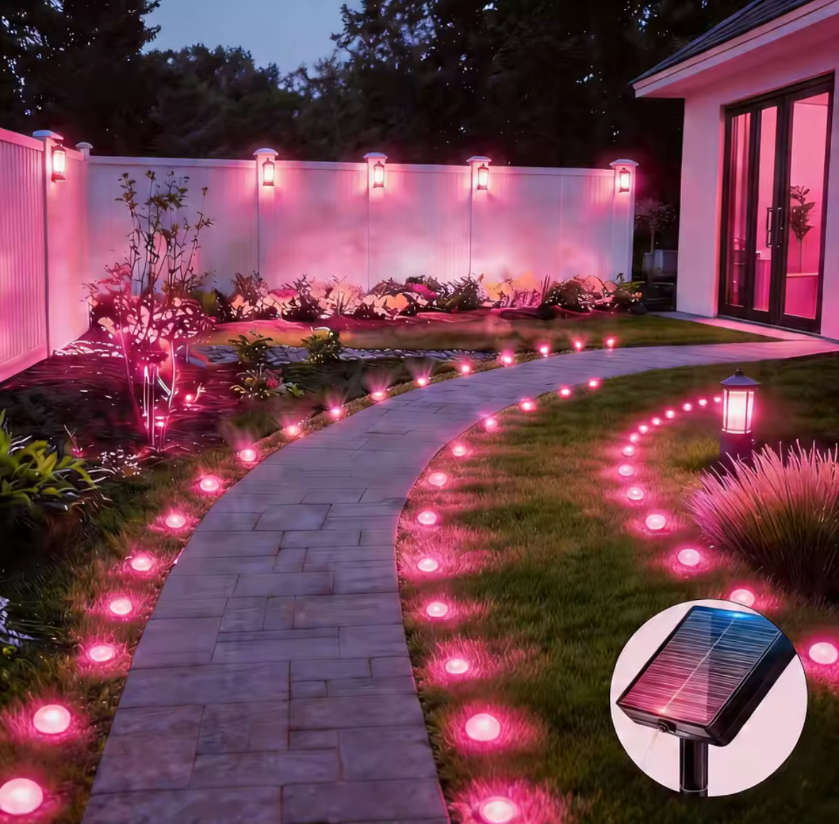 Solar Wegleuchten-Set am Band | 10–40 Steckleuchten an einem Solarpanel, 6 Farben, 8 Modi | Lichtlinie für Gartenweg, Beet, Zaun & Einfahrt