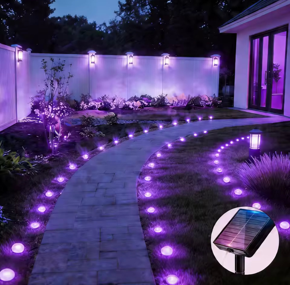 Solar Wegleuchten-Set am Band | 10–40 Steckleuchten an einem Solarpanel, 6 Farben, 8 Modi | Lichtlinie für Gartenweg, Beet, Zaun & Einfahrt
