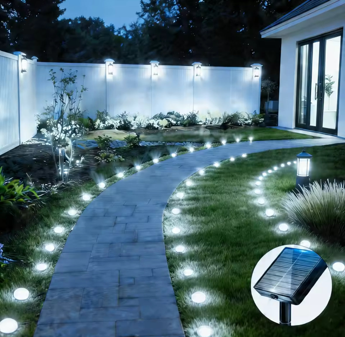 Solar Wegleuchten-Set am Band | 10–40 Steckleuchten an einem Solarpanel, 6 Farben, 8 Modi | Lichtlinie für Gartenweg, Beet, Zaun & Einfahrt