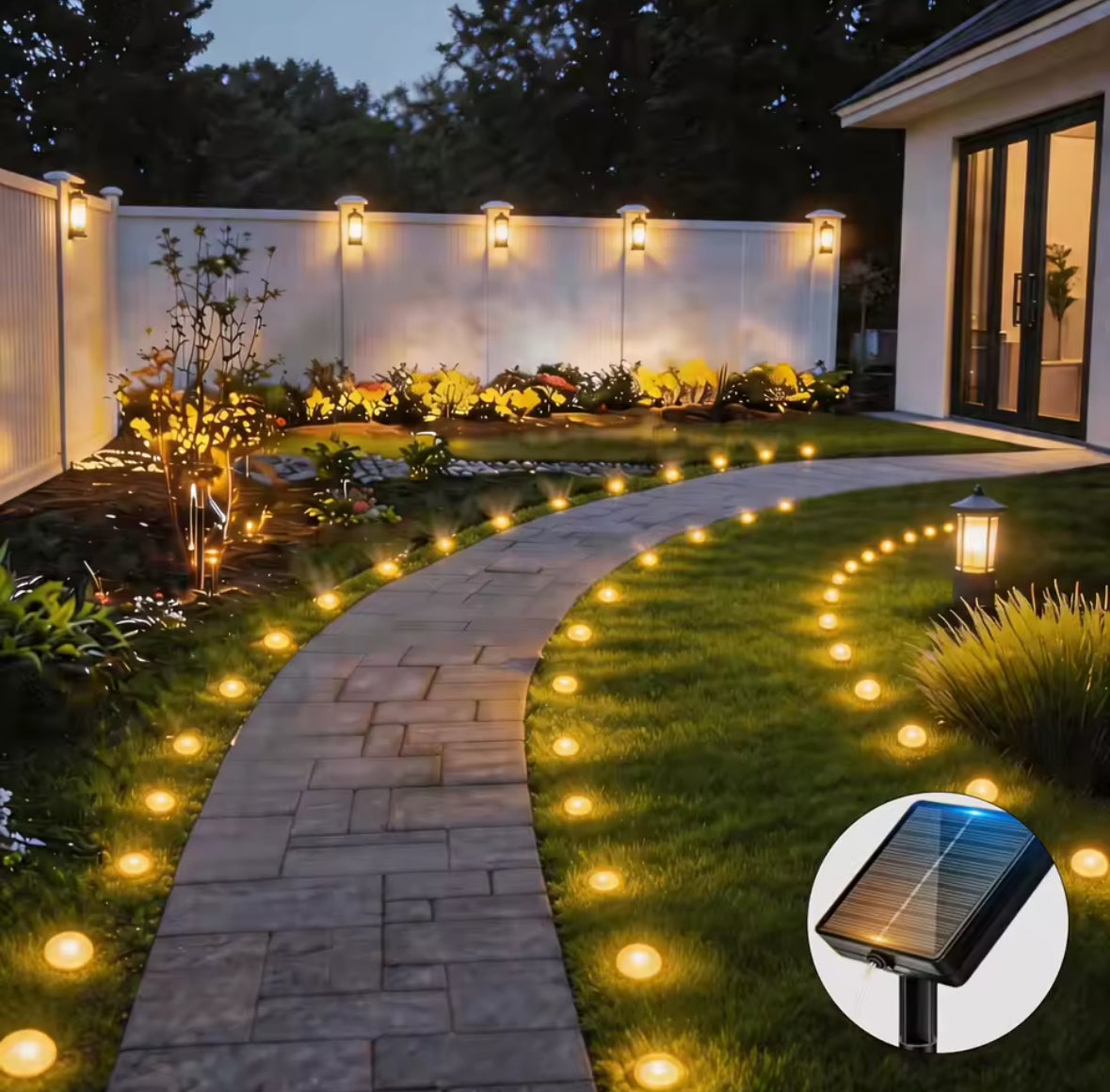 Solar Wegleuchten-Set am Band | 10–40 Steckleuchten an einem Solarpanel, 6 Farben, 8 Modi | Lichtlinie für Gartenweg, Beet, Zaun & Einfahrt