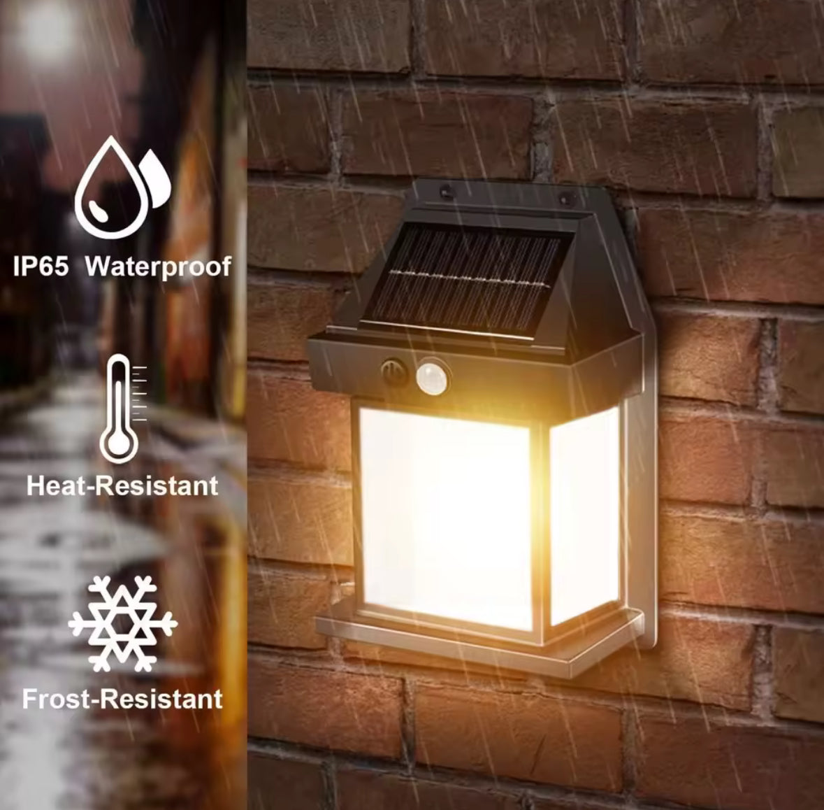 Solar Wandleuchte mit Bewegungsmelder | Vintage-Laterne mit E27 Filament-Birne, 3 Modi, 1800 mAh | Kabelloses Licht für Haustür, Garage, Balkon & Sitzplatz