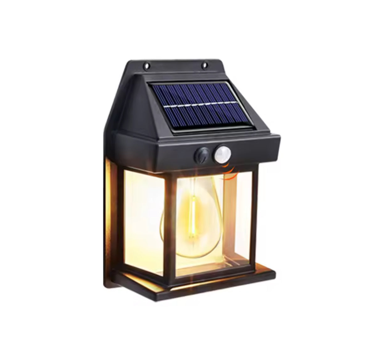Solar Wandleuchte mit Bewegungsmelder | Vintage-Laterne mit E27 Filament-Birne, 3 Modi, 1800 mAh | Kabelloses Licht für Haustür, Garage, Balkon & Sitzplatz