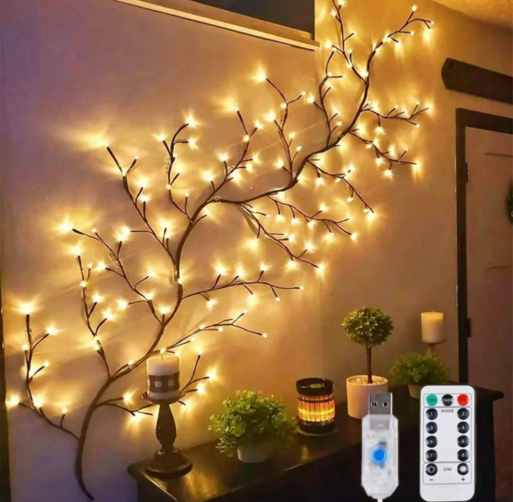 LED Weidenranken-Licht biegbar | 72–144 warmweisse Micro-LEDs, USB-betrieben | Formbare Lichtzweige als Wanddeko für Schlafzimmer, Fenster & Flur