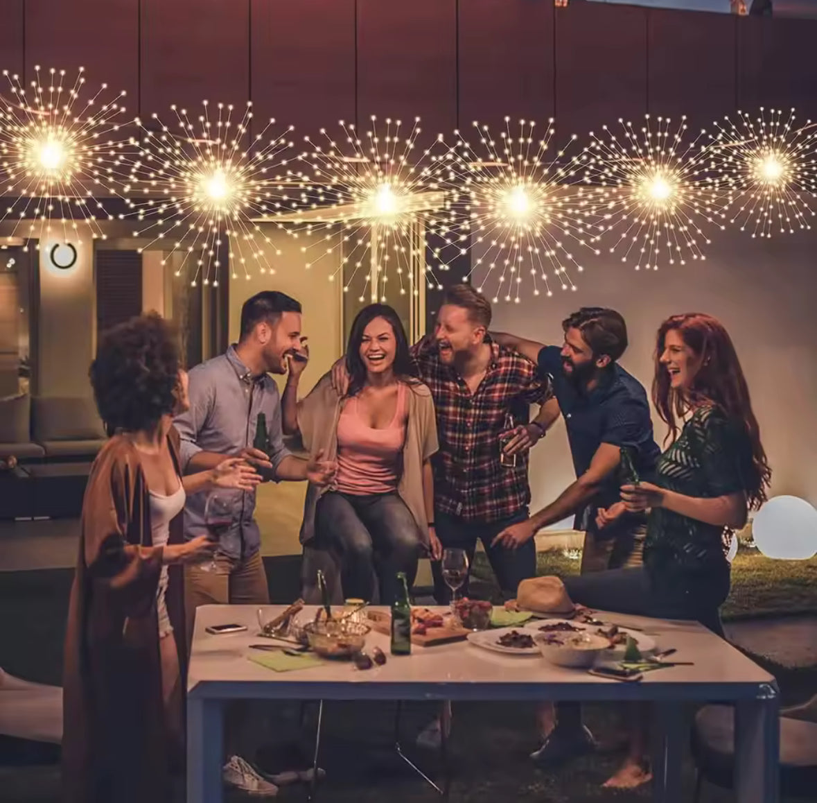 Solar Feuerwerks-Lichter zum Aufhängen | 4–5 Starburst-Kugeln mit 8 Modi, Fernbedienung & USB-Notladung, IP65 | Funkel-Deko für Baum, Pergola & Weihnachten