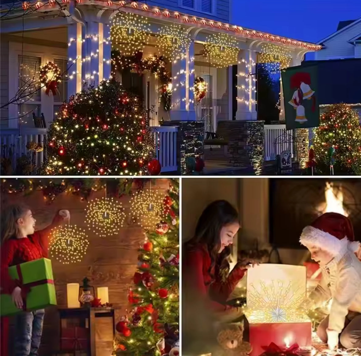 Solar Feuerwerks-Lichter zum Aufhängen | 4–5 Starburst-Kugeln mit 8 Modi, Fernbedienung & USB-Notladung, IP65 | Funkel-Deko für Baum, Pergola & Weihnachten