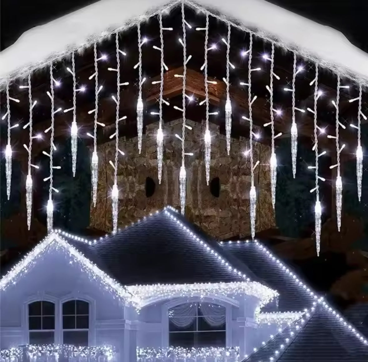 Eiszapfen-LED-Lichtervorhang | 200+ LEDs, 8 Modi, koppelbar, IP44 | Weihnachtsbeleuchtung aussen für Dachrinne, Vordach, Fenster & Balkon