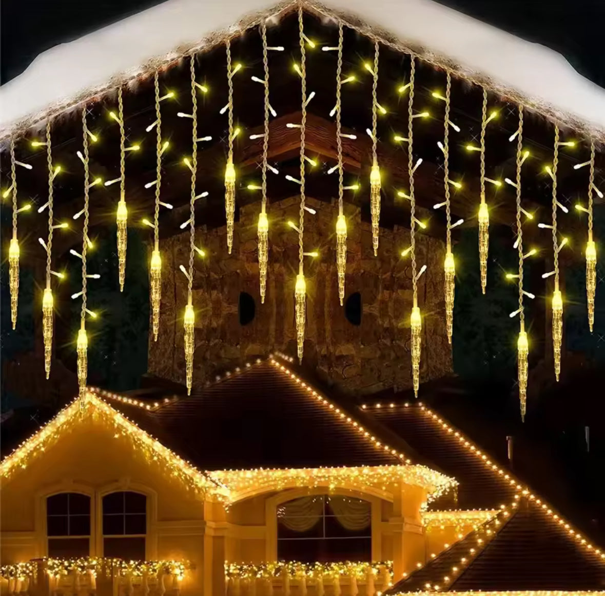 Eiszapfen-LED-Lichtervorhang | 200+ LEDs, 8 Modi, koppelbar, IP44 | Weihnachtsbeleuchtung aussen für Dachrinne, Vordach, Fenster & Balkon
