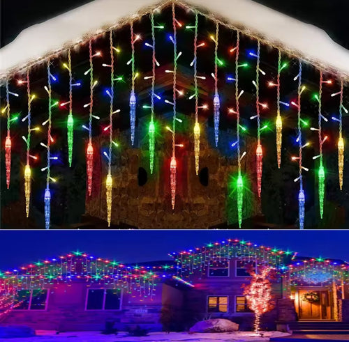 Eiszapfen-LED-Lichtervorhang | 200+ LEDs, 8 Modi, koppelbar, IP44 | Weihnachtsbeleuchtung aussen für Dachrinne, Vordach, Fenster & Balkon