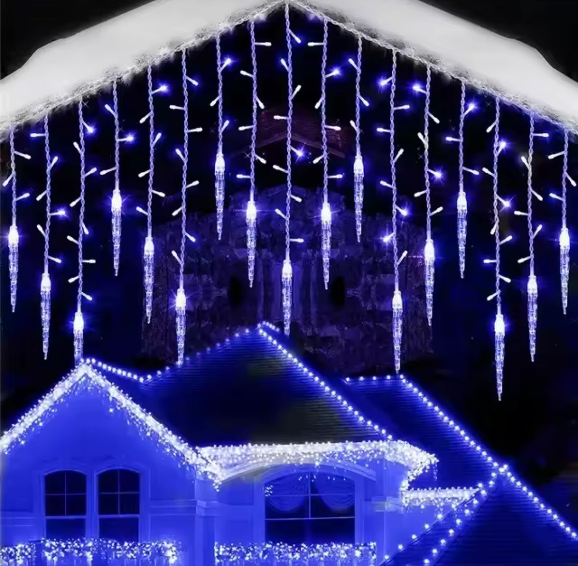 Eiszapfen-LED-Lichtervorhang | 200+ LEDs, 8 Modi, koppelbar, IP44 | Weihnachtsbeleuchtung aussen für Dachrinne, Vordach, Fenster & Balkon