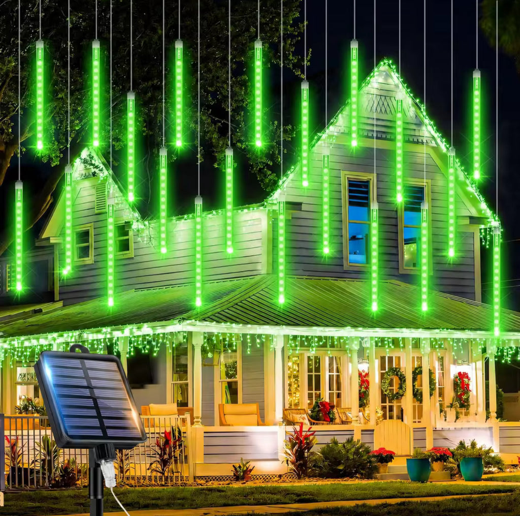 Solar Meteorschauer-Lichter | 8 Röhren mit fallendem Lichteffekt, 192 LEDs, Dämmerungssensor | Sternschnuppen-Deko für Baum, Vordach & Pergola