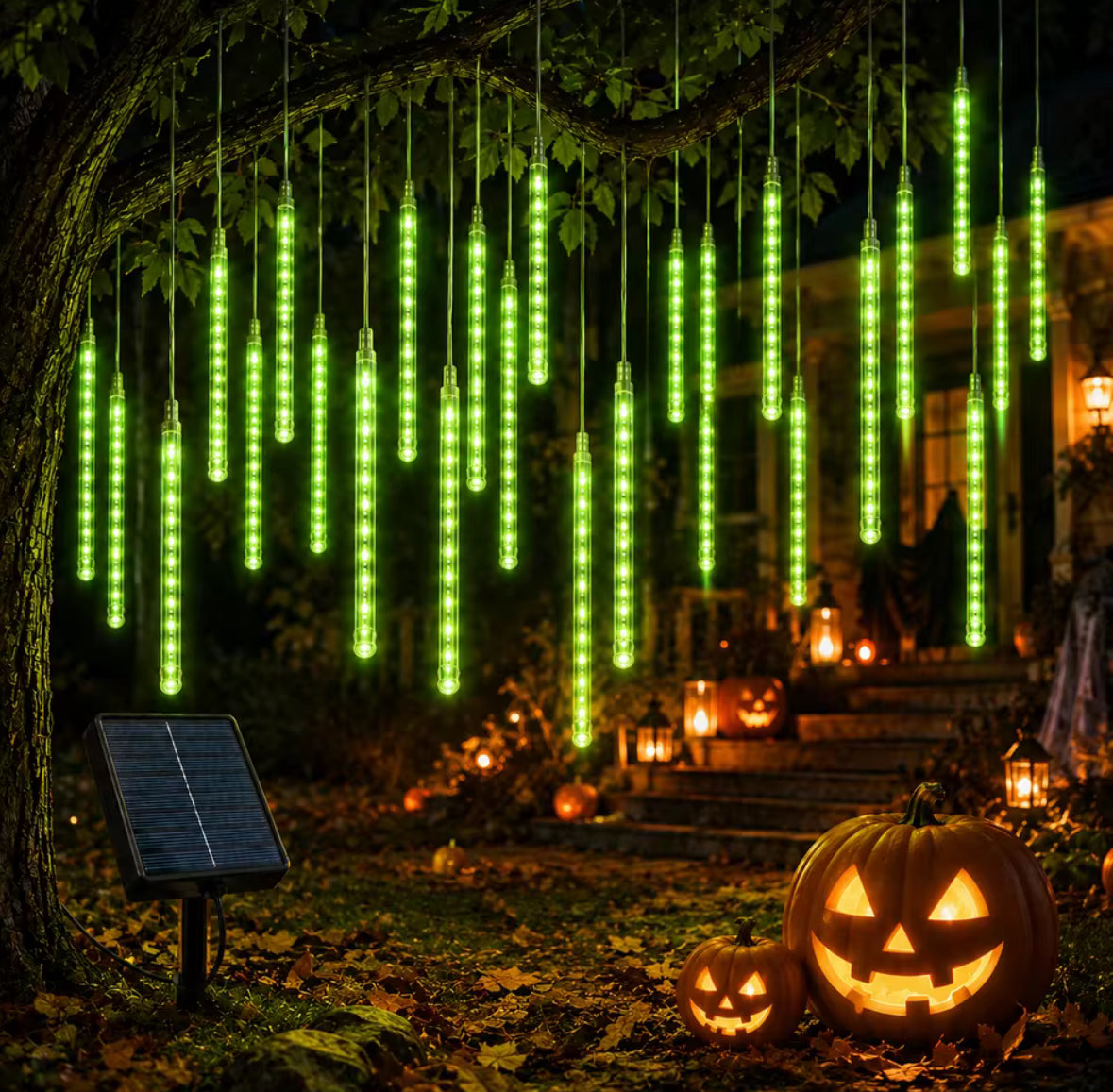 Solar Meteorschauer-Lichter | 8 Röhren mit fallendem Lichteffekt, 192 LEDs, Dämmerungssensor | Sternschnuppen-Deko für Baum, Vordach & Pergola