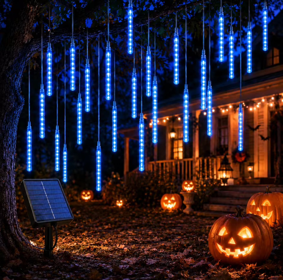 Solar Meteorschauer-Lichter | 8 Röhren mit fallendem Lichteffekt, 192 LEDs, Dämmerungssensor | Sternschnuppen-Deko für Baum, Vordach & Pergola