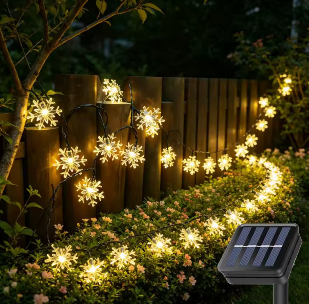 Solar Schneeflocken-Lichterkette | 7–12 m mit 50–100 LED-Flocken, 8 Modi, IP65 | Winterdeko aussen für Baum, Balkon, Fenster & Geländer