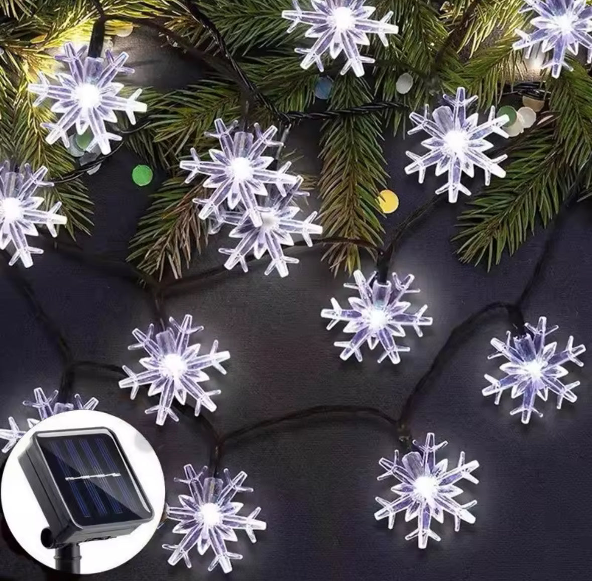 Solar Schneeflocken-Lichterkette | 7–12 m mit 50–100 LED-Flocken, 8 Modi, IP65 | Winterdeko aussen für Baum, Balkon, Fenster & Geländer