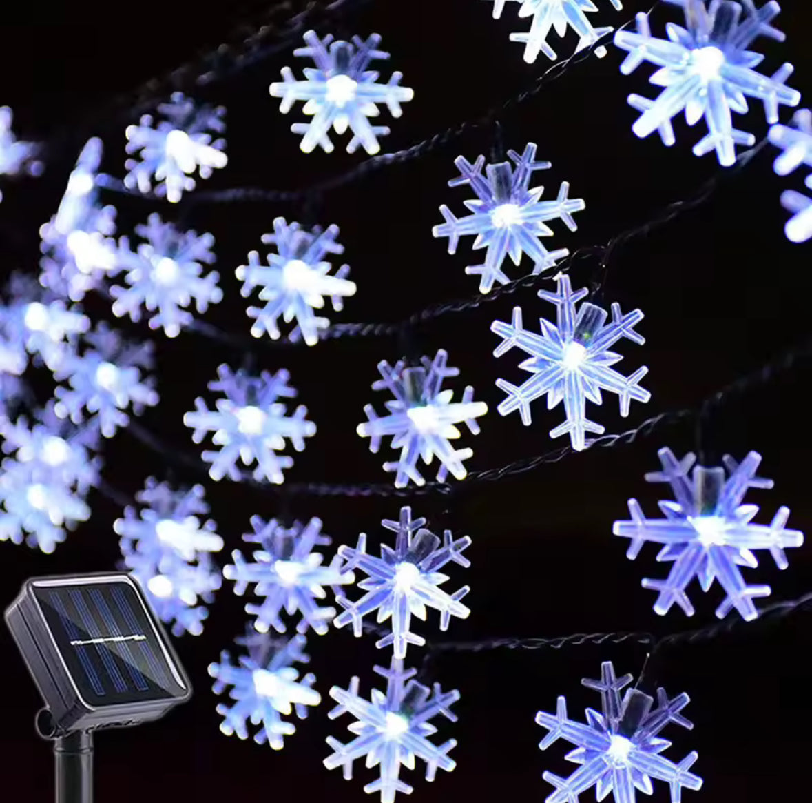 Solar Schneeflocken-Lichterkette | 7–12 m mit 50–100 LED-Flocken, 8 Modi, IP65 | Winterdeko aussen für Baum, Balkon, Fenster & Geländer