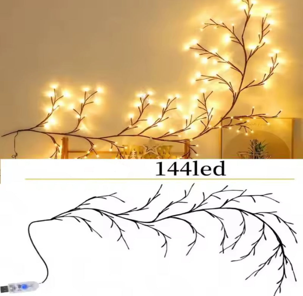 LED Weidenranken-Licht biegbar | 72–144 warmweisse Micro-LEDs, USB-betrieben | Formbare Lichtzweige als Wanddeko für Schlafzimmer, Fenster & Flur