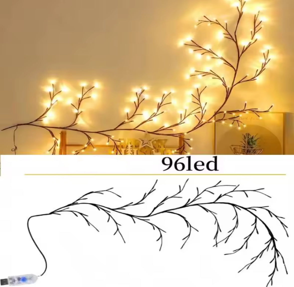 LED Weidenranken-Licht biegbar | 72–144 warmweisse Micro-LEDs, USB-betrieben | Formbare Lichtzweige als Wanddeko für Schlafzimmer, Fenster & Flur