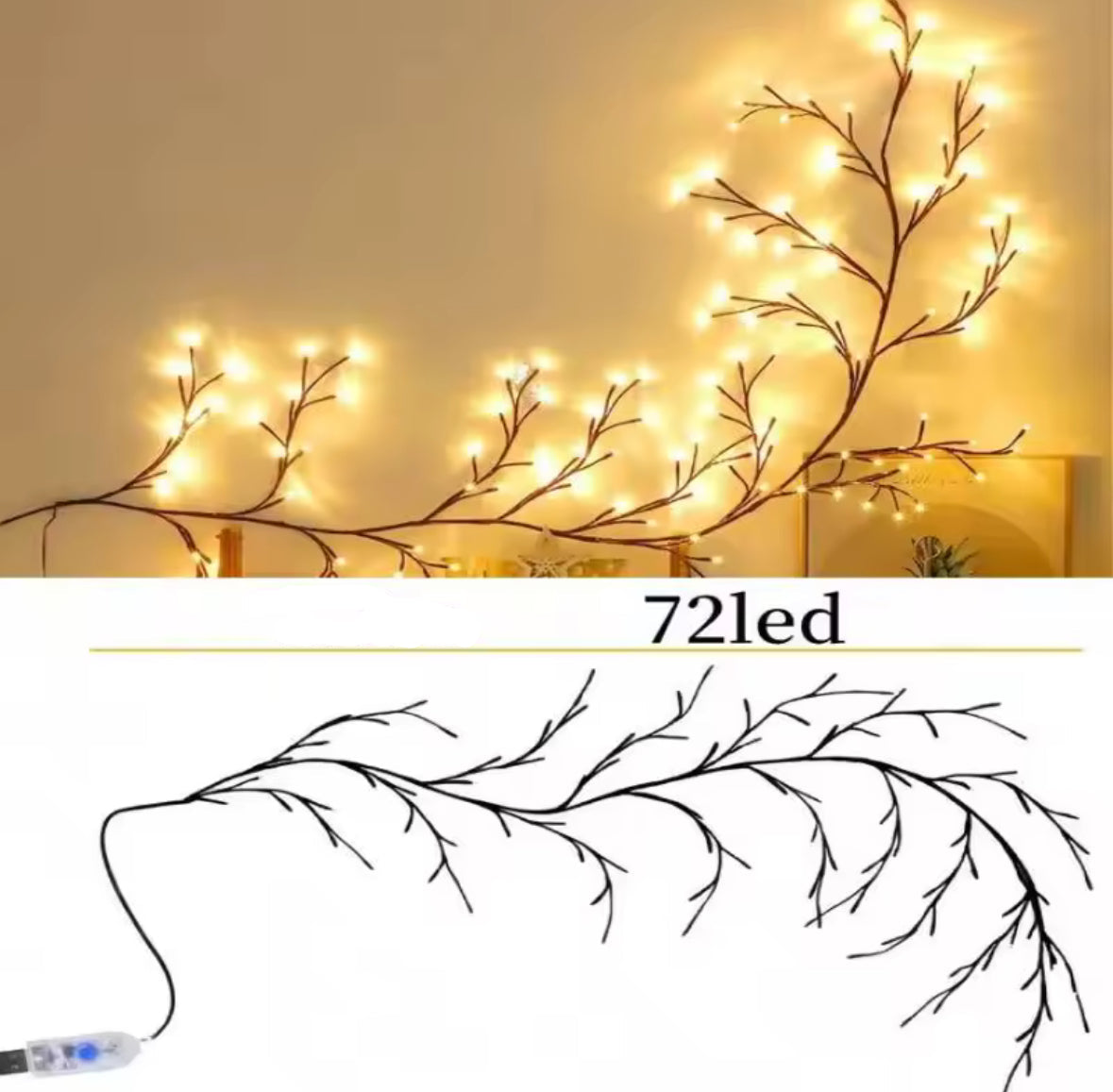 LED Weidenranken-Licht biegbar | 72–144 warmweisse Micro-LEDs, USB-betrieben | Formbare Lichtzweige als Wanddeko für Schlafzimmer, Fenster & Flur