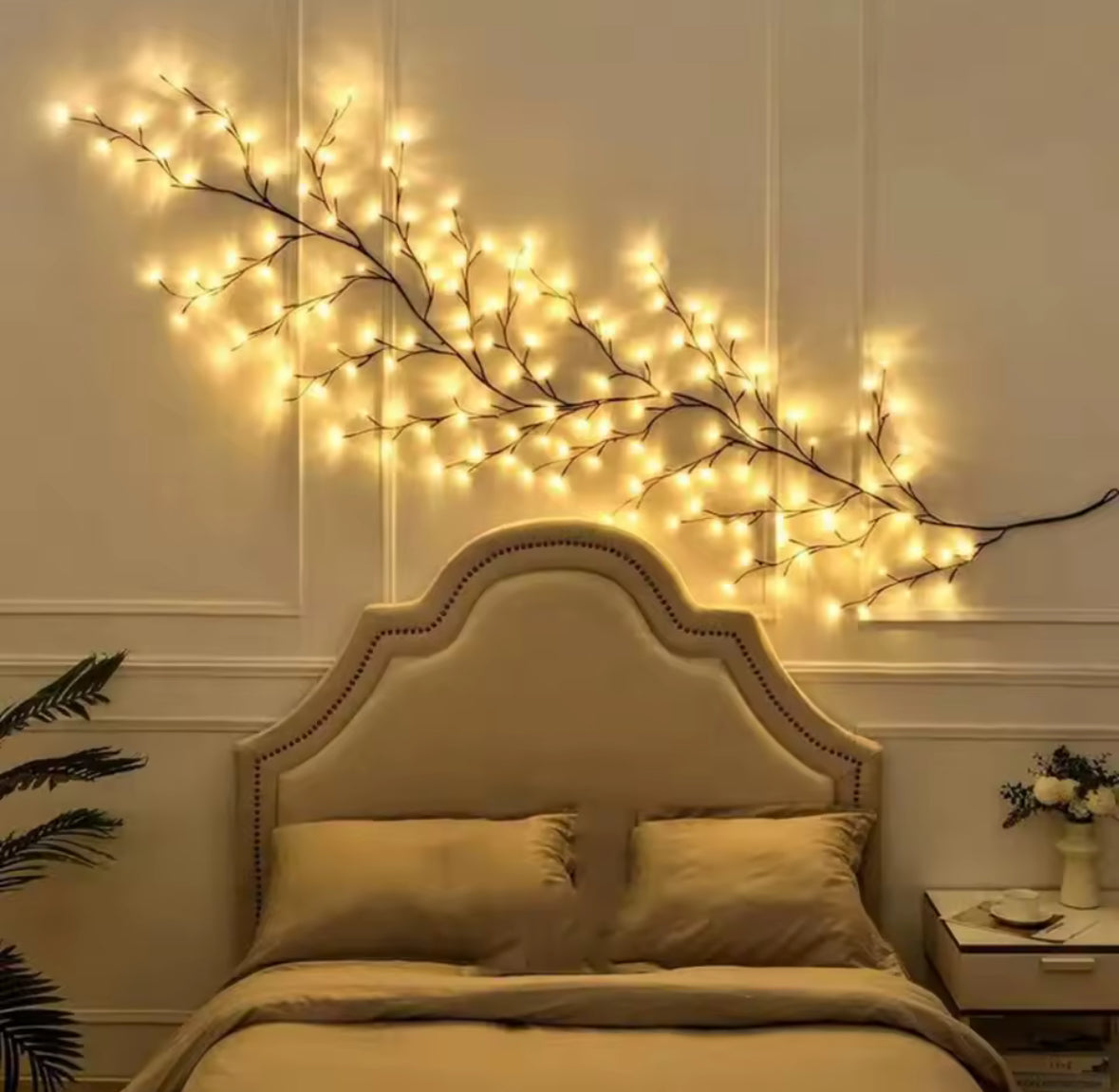 LED Weidenranken-Licht biegbar | 72–144 warmweisse Micro-LEDs, USB-betrieben | Formbare Lichtzweige als Wanddeko für Schlafzimmer, Fenster & Flur
