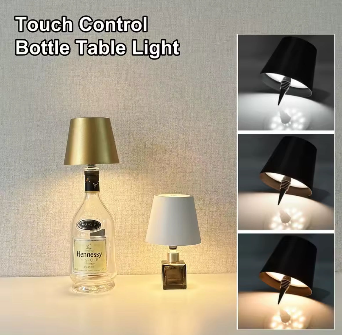 LED Flaschen-Tischlampe mit Akku | Kabelloses Bar-Licht mit Touch & 3 Lichtfarben, USB-C | Stimmungslicht für Esstisch, Bartresen, Balkon & Apéro