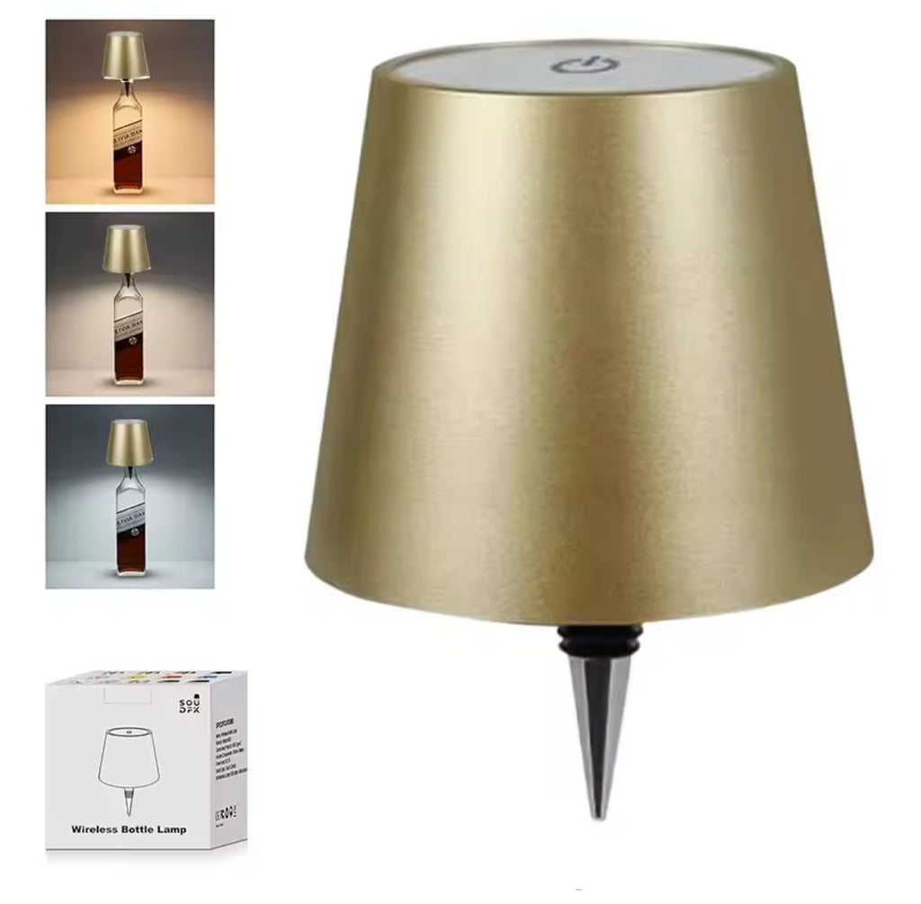 LED Flaschen-Tischlampe mit Akku | Kabelloses Bar-Licht mit Touch & 3 Lichtfarben, USB-C | Stimmungslicht für Esstisch, Bartresen, Balkon & Apéro