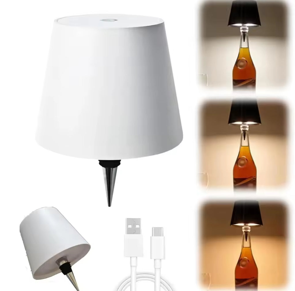 LED Flaschen-Tischlampe mit Akku | Kabelloses Bar-Licht mit Touch & 3 Lichtfarben, USB-C | Stimmungslicht für Esstisch, Bartresen, Balkon & Apéro