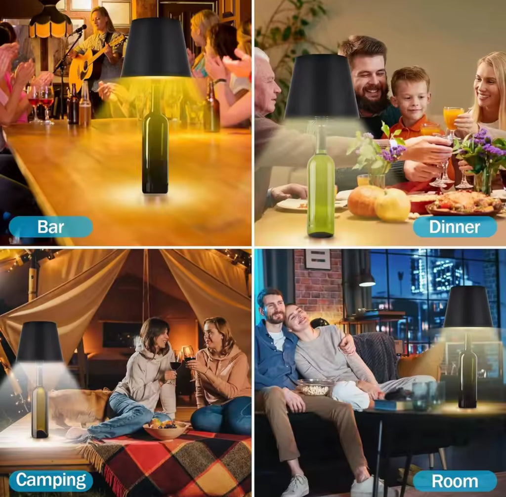 LED Flaschen-Tischlampe mit Akku | Kabelloses Bar-Licht mit Touch & 3 Lichtfarben, USB-C | Stimmungslicht für Esstisch, Bartresen, Balkon & Apéro