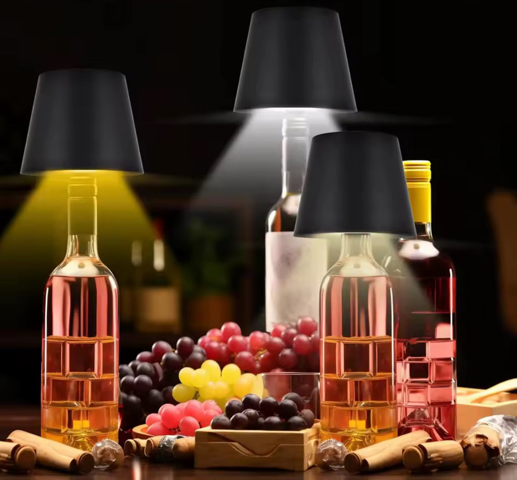 LED Flaschen-Tischlampe mit Akku | Kabelloses Bar-Licht mit Touch & 3 Lichtfarben, USB-C | Stimmungslicht für Esstisch, Bartresen, Balkon & Apéro