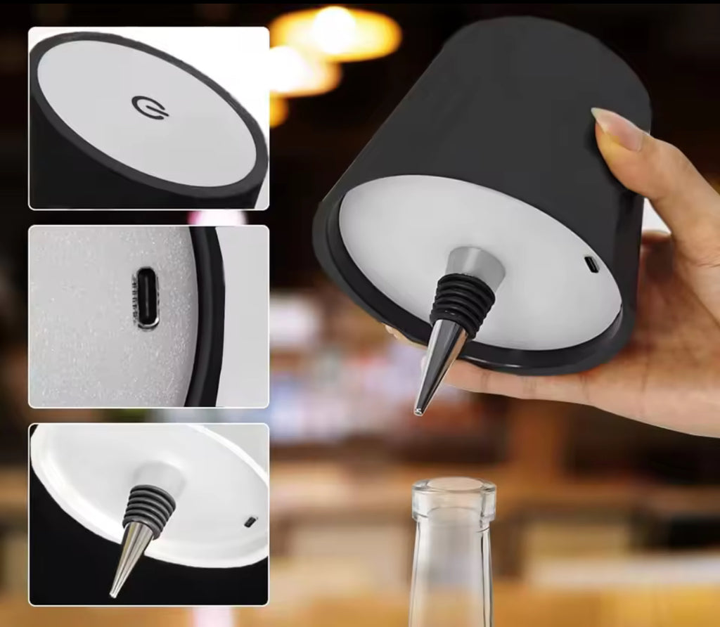 LED Flaschen-Tischlampe mit Akku | Kabelloses Bar-Licht mit Touch & 3 Lichtfarben, USB-C | Stimmungslicht für Esstisch, Bartresen, Balkon & Apéro