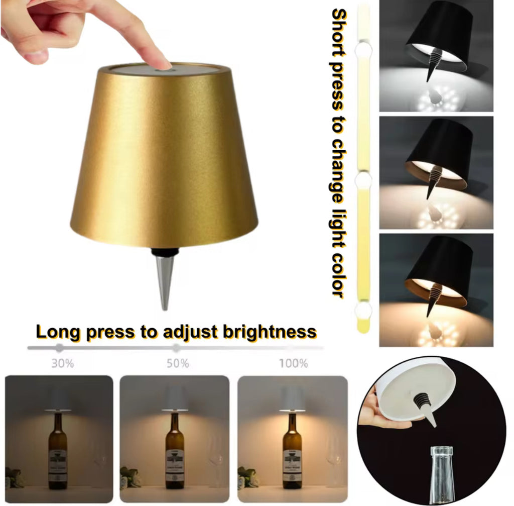 LED Flaschen-Tischlampe mit Akku | Kabelloses Bar-Licht mit Touch & 3 Lichtfarben, USB-C | Stimmungslicht für Esstisch, Bartresen, Balkon & Apéro