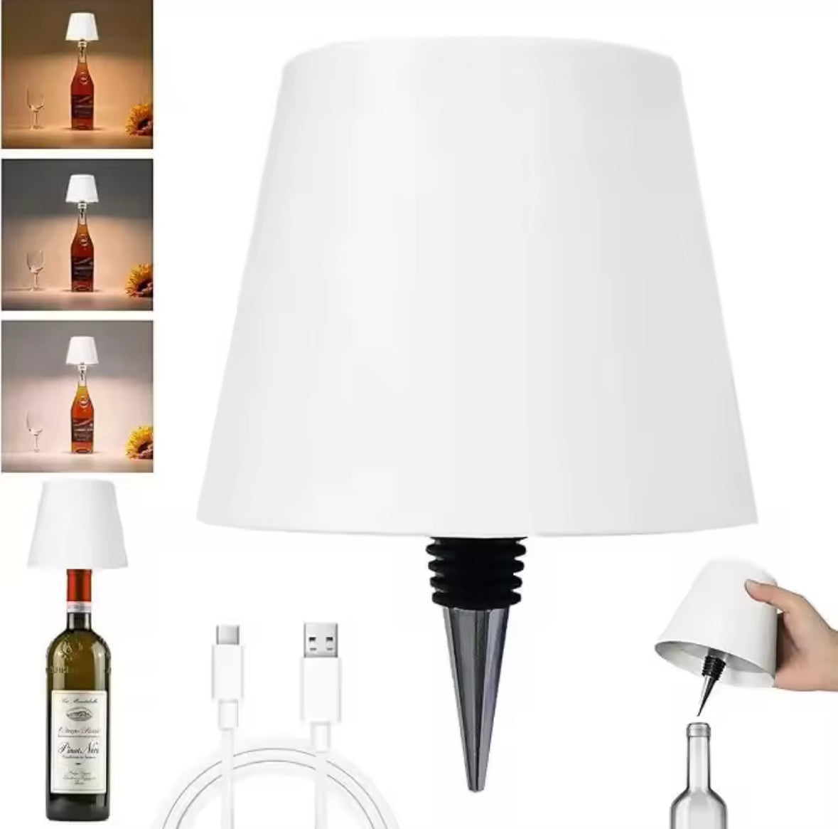 LED Flaschen-Tischlampe mit Akku | Kabelloses Bar-Licht mit Touch & 3 Lichtfarben, USB-C | Stimmungslicht für Esstisch, Bartresen, Balkon & Apéro