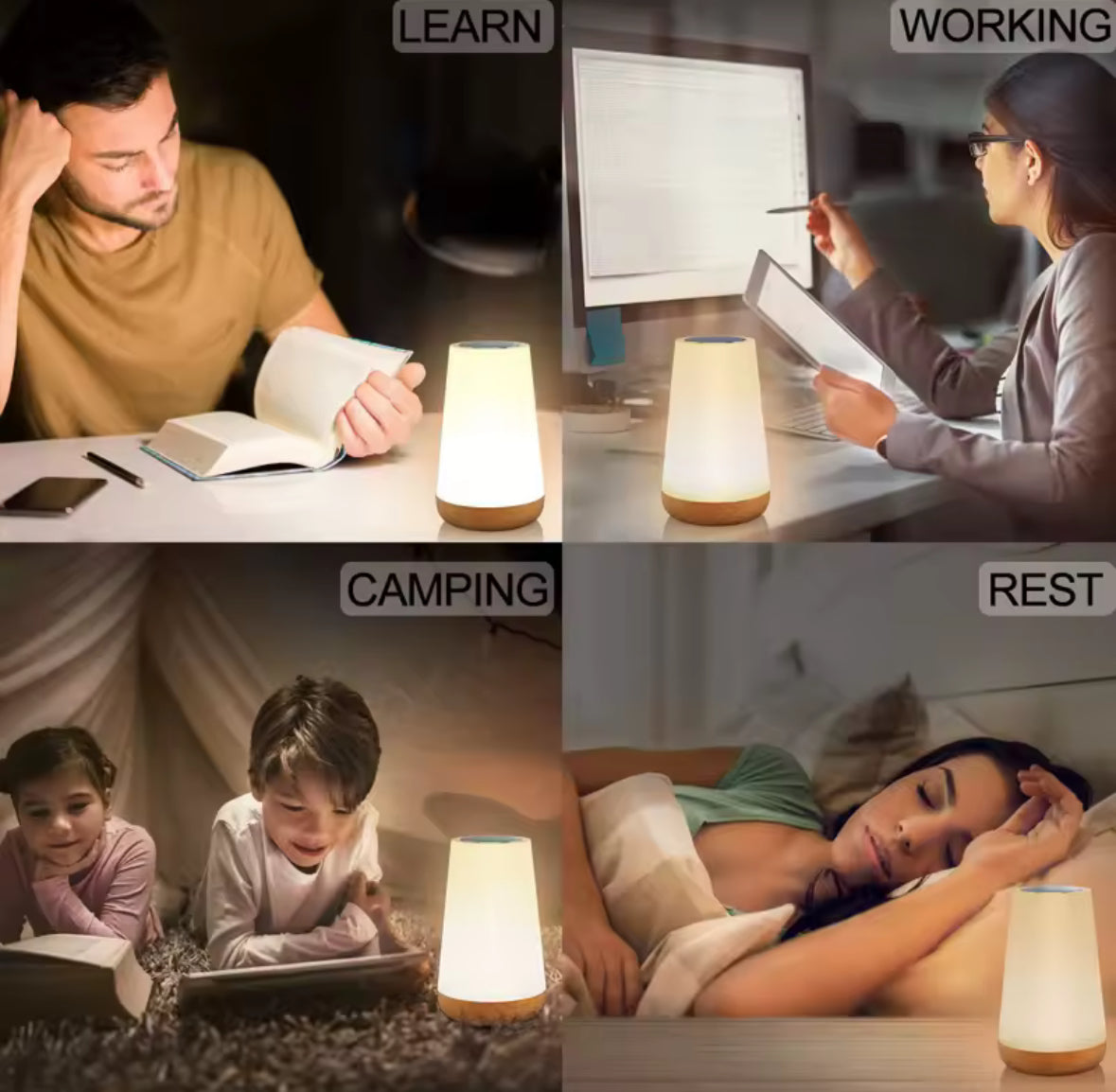 Mehrfarbiges LED Licht mit Fernbedienung & Sleep-Timer | 13 Farben, 5 Stufen dimmbar, Touch, USB-Akku | Einschlaflicht für Kinderzimmer, Nachttisch & Regal