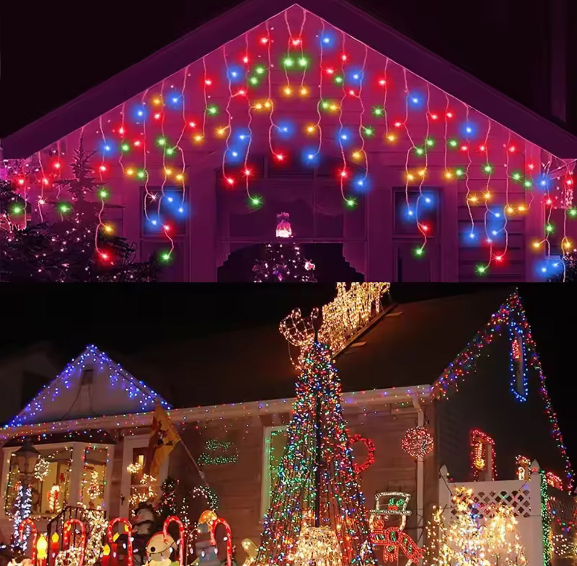 XXL Weihnachts-Eisregen Lichterkette für draussen | Dimmbar mit Fernbedienung, 8 Modi, koppelbar, 3.5–40 m | Weihnachtsbeleuchtung aussen für Dachrinne & Fassade