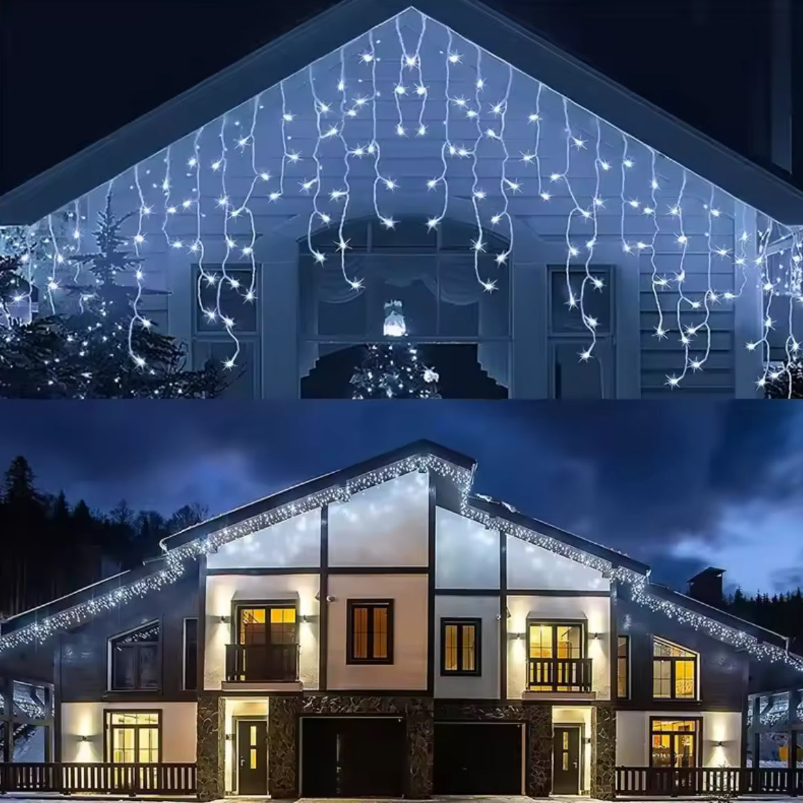 XXL Weihnachts-Eisregen Lichterkette für draussen | Dimmbar mit Fernbedienung, 8 Modi, koppelbar, 3.5–40 m | Weihnachtsbeleuchtung aussen für Dachrinne & Fassade