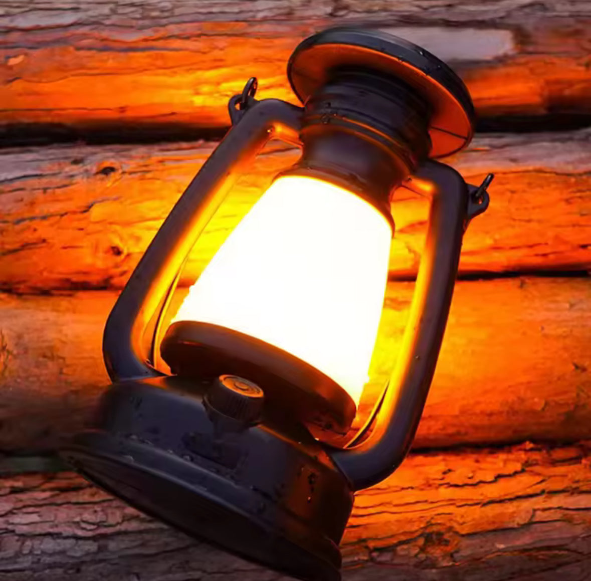 LED Retro-Campinglaterne mit Akku | Sturmlaternen-Look mit Drehdimmer, 3 Modi, USB-C, Tragegriff | Stimmungslicht für Gartentisch, Camping, Balkon & Zelt