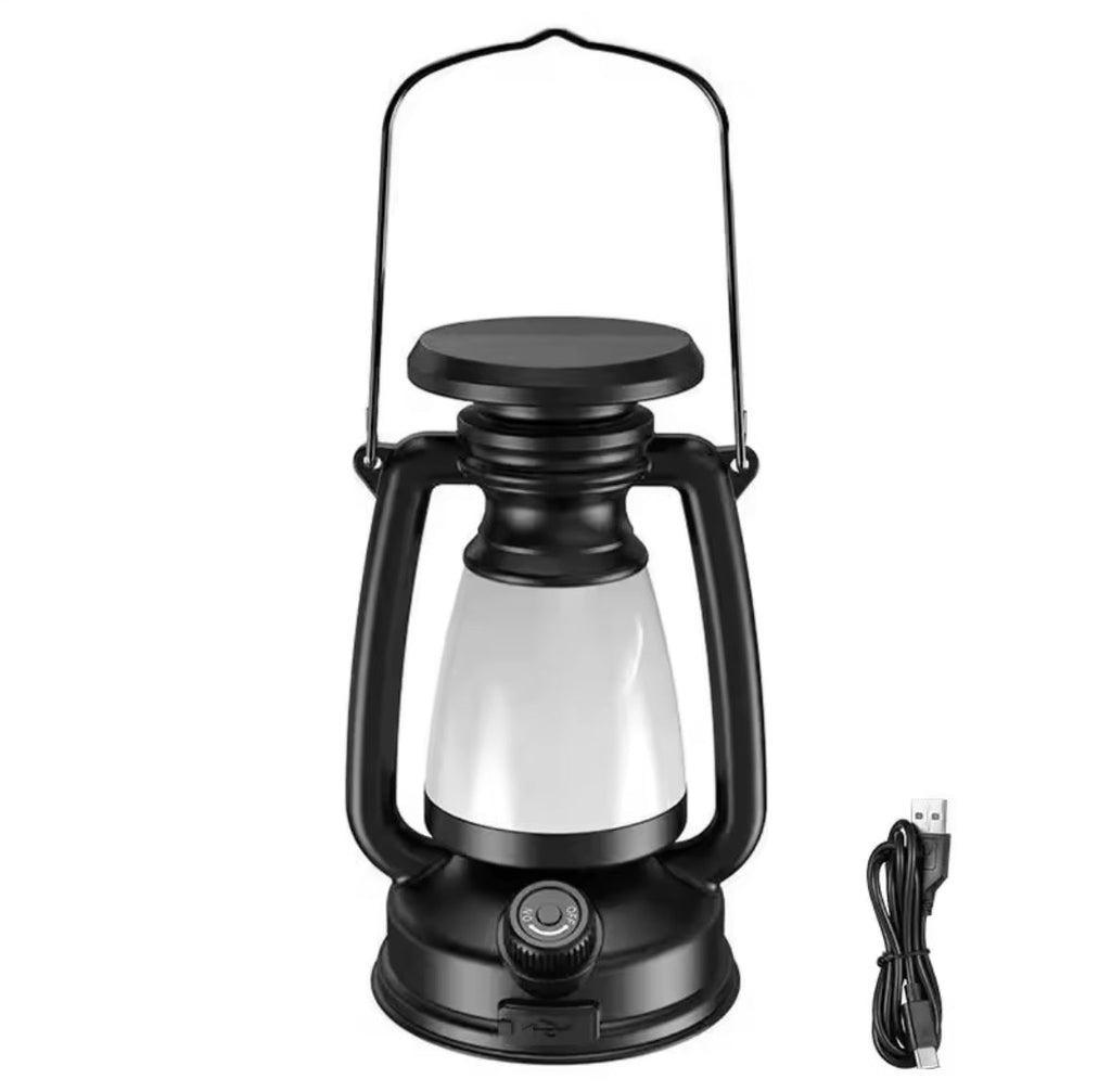 LED Retro-Campinglaterne mit Akku | Sturmlaternen-Look mit Drehdimmer, 3 Modi, USB-C, Tragegriff | Stimmungslicht für Gartentisch, Camping, Balkon & Zelt
