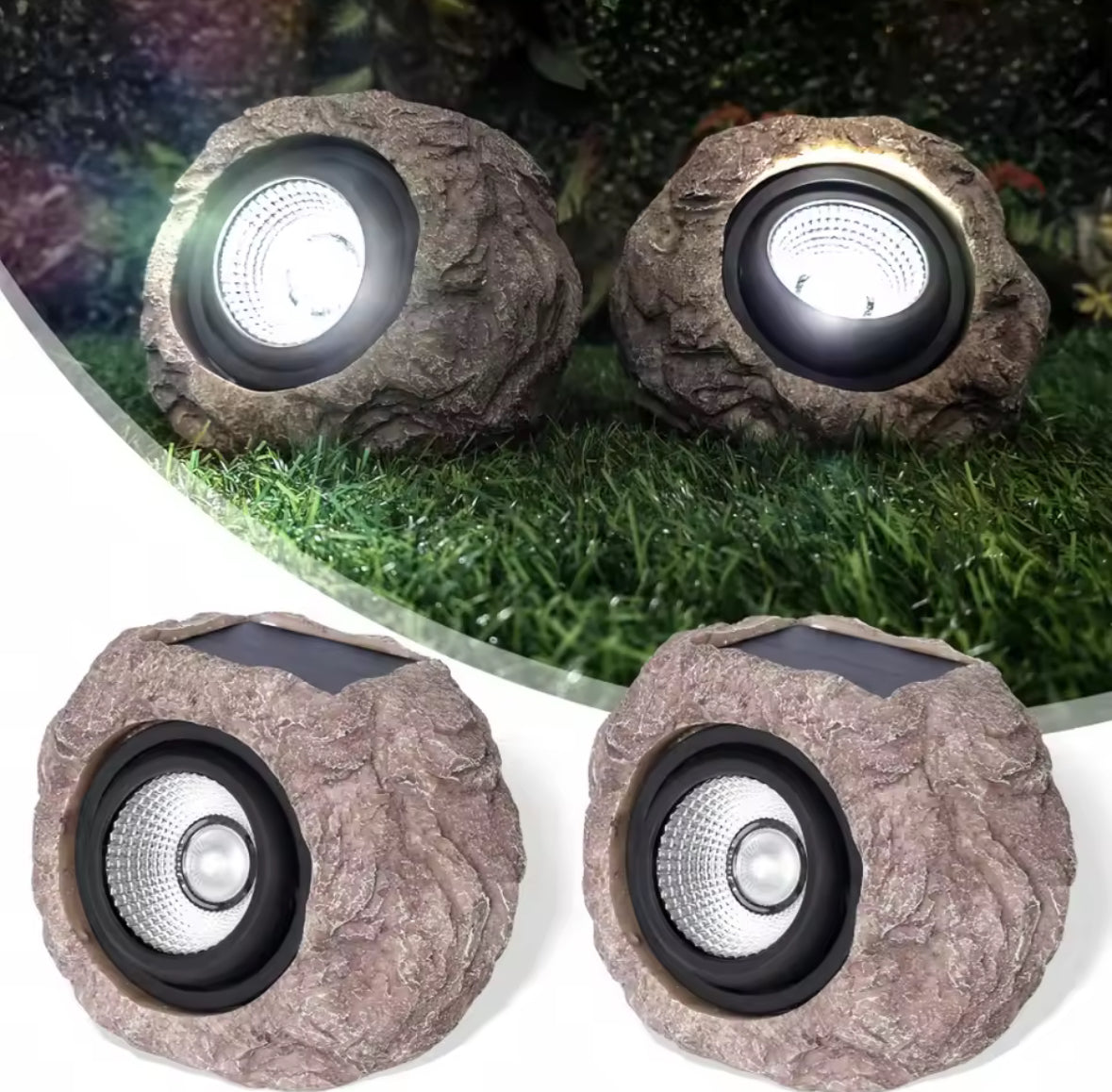 Solar Deko-Stein mit LED-Strahler | Natürliche Steinoptik, Dämmerungsautomatik, IP65, kabellos | Getarntes Gartenlicht für Beet, Weg & Pflanzen