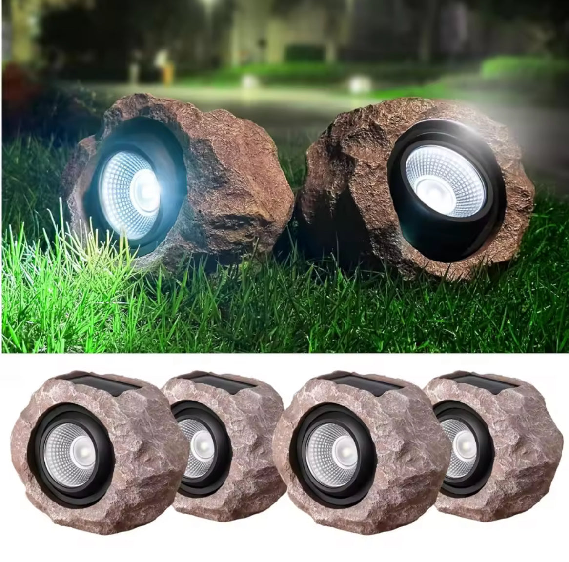 Solar Deko-Stein mit LED-Strahler | Natürliche Steinoptik, Dämmerungsautomatik, IP65, kabellos | Getarntes Gartenlicht für Beet, Weg & Pflanzen