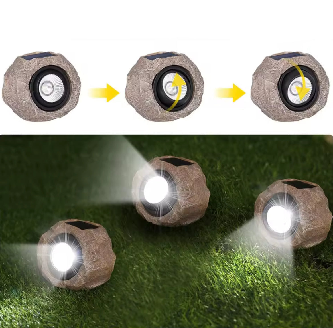 Solar Deko-Stein mit LED-Strahler | Natürliche Steinoptik, Dämmerungsautomatik, IP65, kabellos | Getarntes Gartenlicht für Beet, Weg & Pflanzen