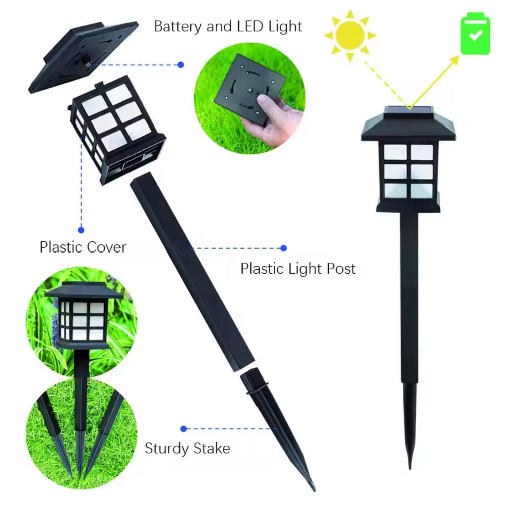 Solar Wegelicht im Häuschen-Stil | Sprossenfenster-Lichtmuster, warmweiss oder kaltweiss, Dämmerungsautomatik | Deko-Wegbeleuchtung für Gartenweg, Beet & Einfahrt