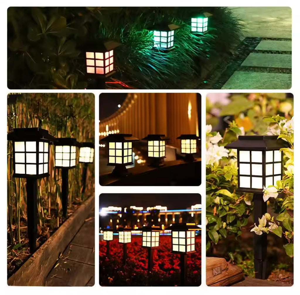 Solar Wegelicht im Häuschen-Stil | Sprossenfenster-Lichtmuster, warmweiss oder kaltweiss, Dämmerungsautomatik | Deko-Wegbeleuchtung für Gartenweg, Beet & Einfahrt