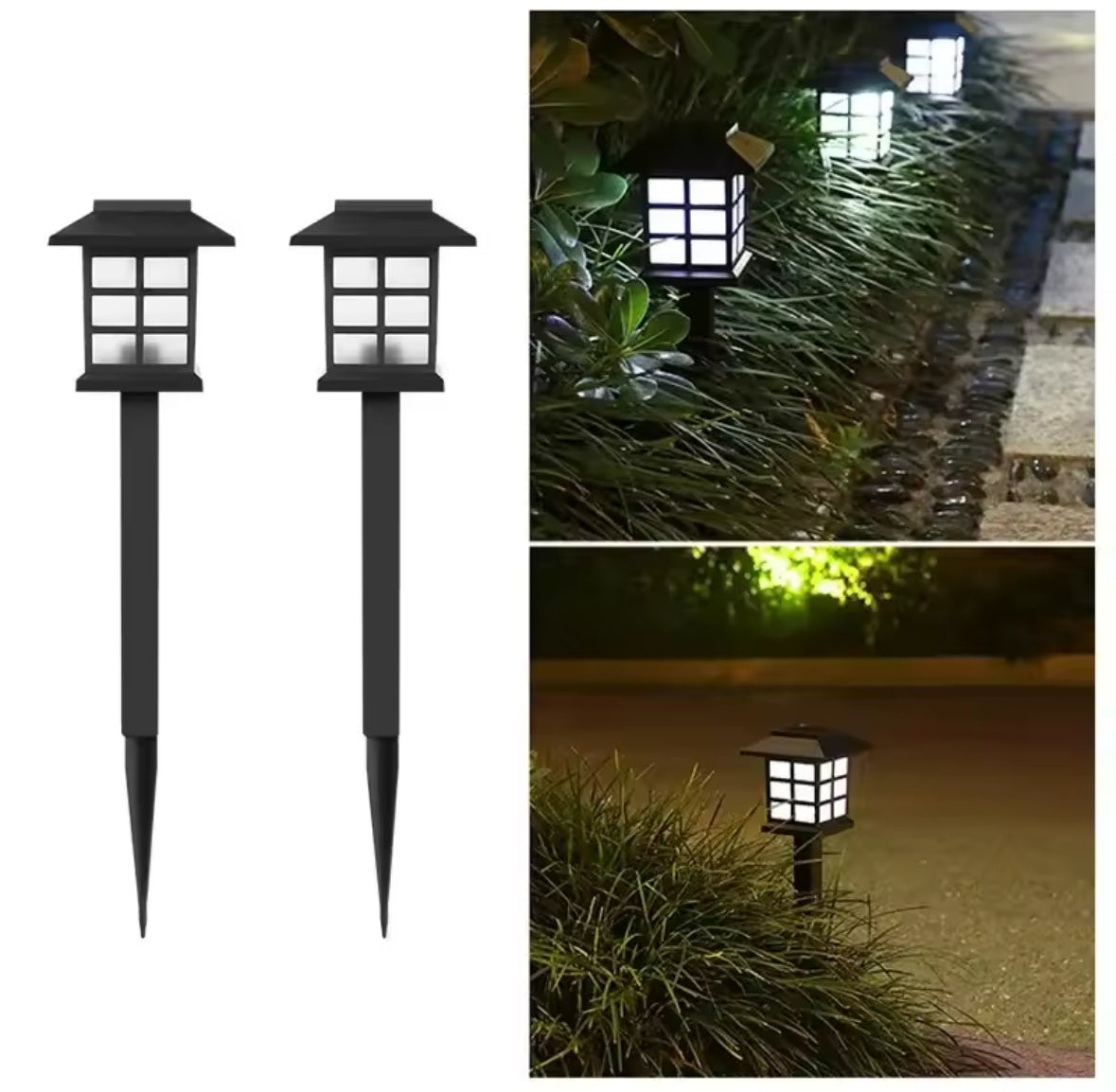 Solar Wegelicht im Häuschen-Stil | Sprossenfenster-Lichtmuster, warmweiss oder kaltweiss, Dämmerungsautomatik | Deko-Wegbeleuchtung für Gartenweg, Beet & Einfahrt