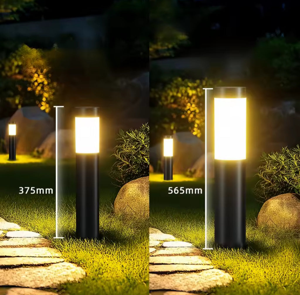 Solar Poller aus Edelstahl | Moderne Zylinderform, 2 Grössen, warmweiss oder kaltweiss, IP65 | Solar-Wegbeleuchtung für Gartenweg, Einfahrt & Rasenkante
