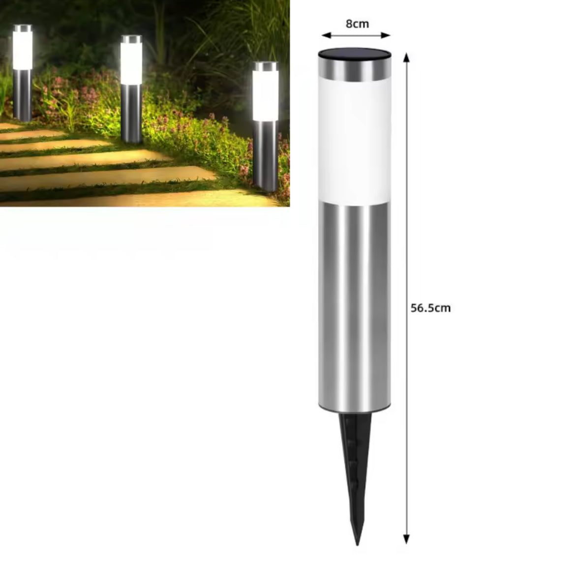 Solar Poller aus Edelstahl | Moderne Zylinderform, 2 Grössen, warmweiss oder kaltweiss, IP65 | Solar-Wegbeleuchtung für Gartenweg, Einfahrt & Rasenkante