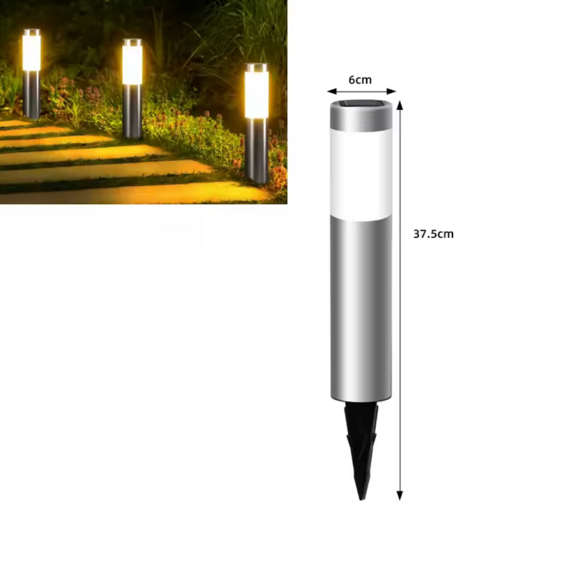 Solar Poller aus Edelstahl | Moderne Zylinderform, 2 Grössen, warmweiss oder kaltweiss, IP65 | Solar-Wegbeleuchtung für Gartenweg, Einfahrt & Rasenkante