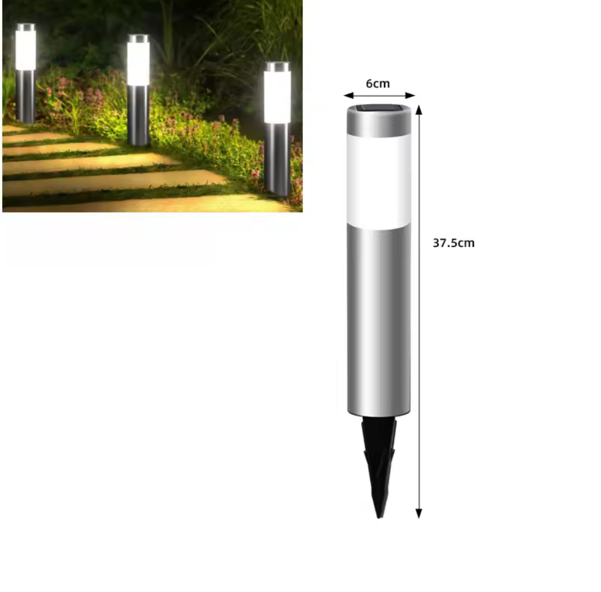 Solar Poller aus Edelstahl | Moderne Zylinderform, 2 Grössen, warmweiss oder kaltweiss, IP65 | Solar-Wegbeleuchtung für Gartenweg, Einfahrt & Rasenkante