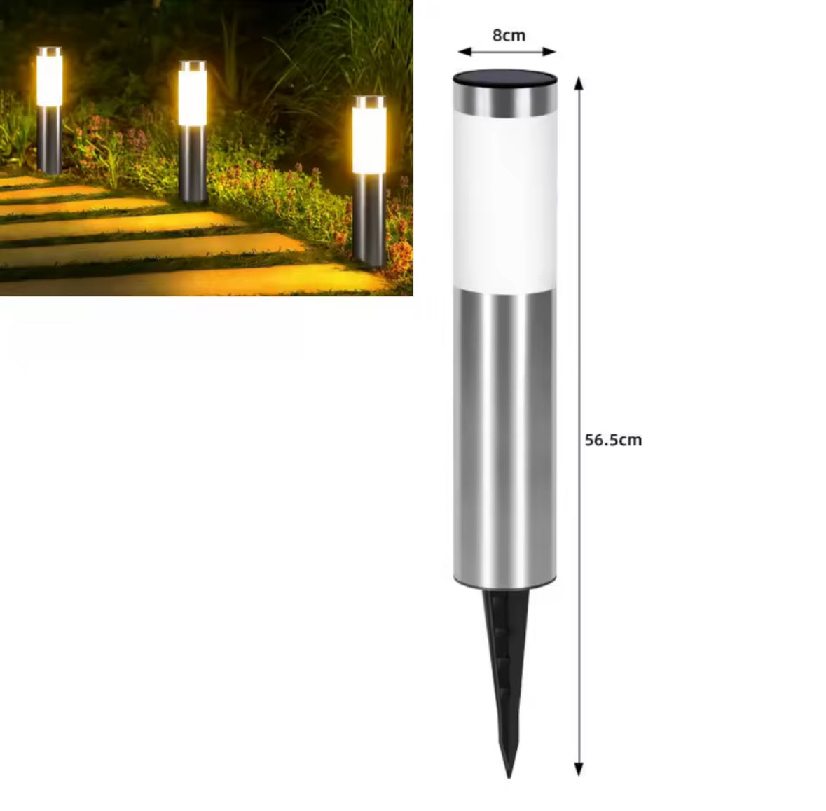 Solar Poller aus Edelstahl | Moderne Zylinderform, 2 Grössen, warmweiss oder kaltweiss, IP65 | Solar-Wegbeleuchtung für Gartenweg, Einfahrt & Rasenkante