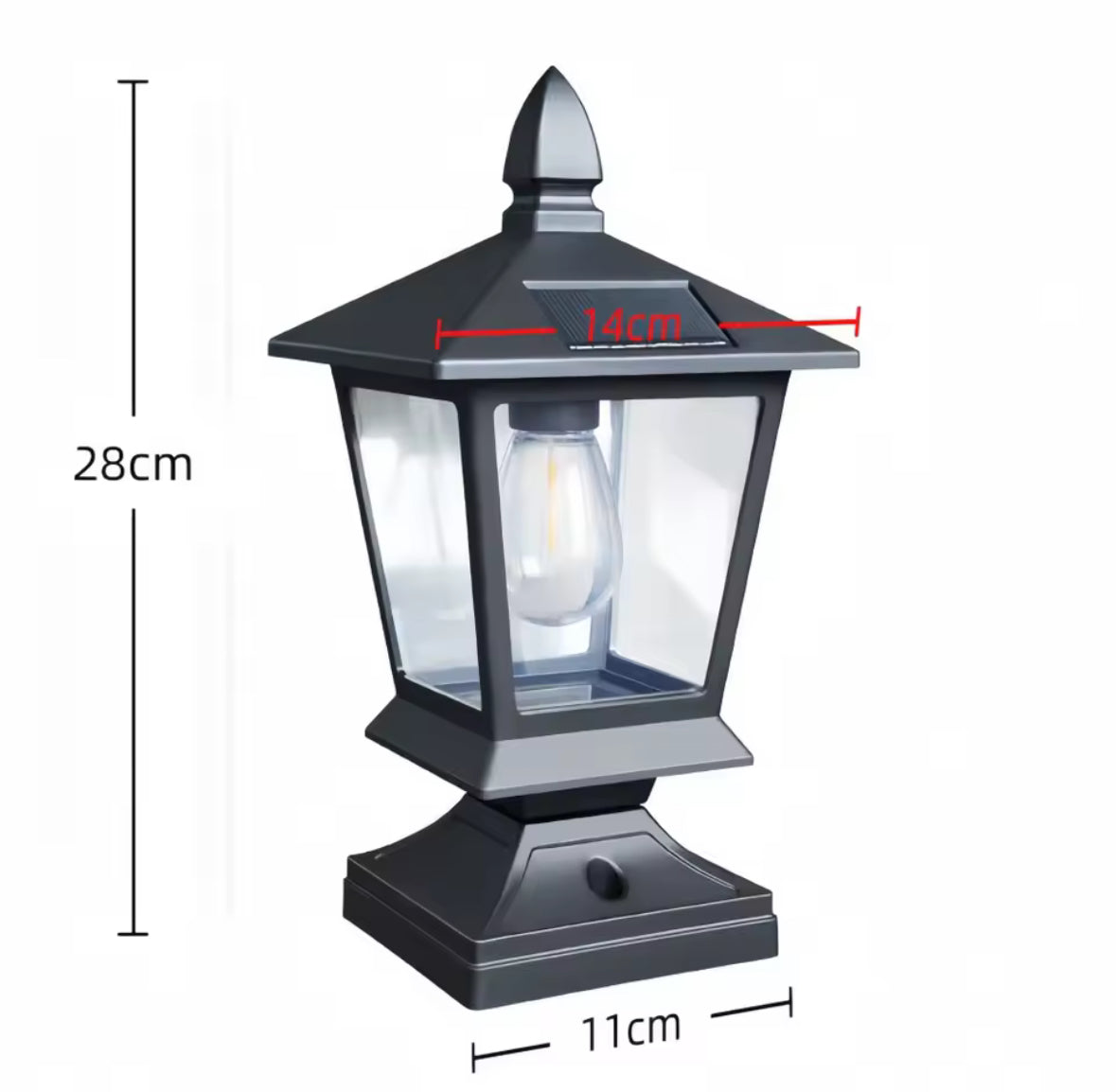 Elegante Solar Pfostenlaterne im Landhausstil | Vintage-Glühbirne, warmweiss, 4 Solarpanels, IP65 | Laternenlicht für Mauerpfeiler, Torsäule & Zaunpfosten