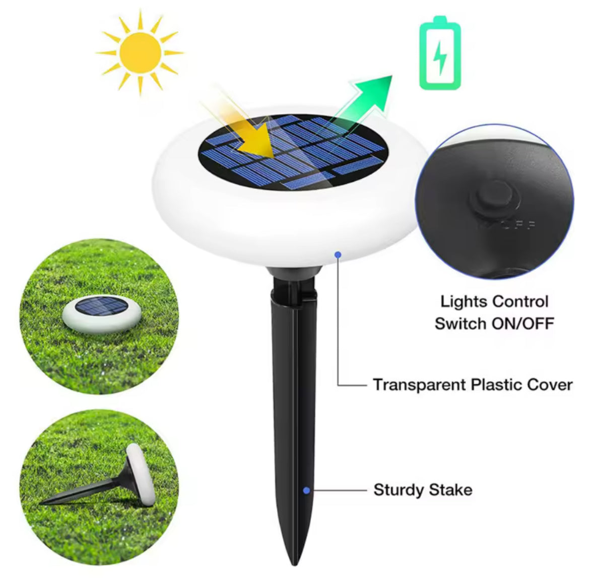 6 Solar Gartenleuchten mit Farbwechsel & Fernbedienung | Bunte Lichtscheiben, dimmbar, IP65, 6er-Set | Farbige Solar-Wegbeleuchtung für Garten, Rasen & Terrasse