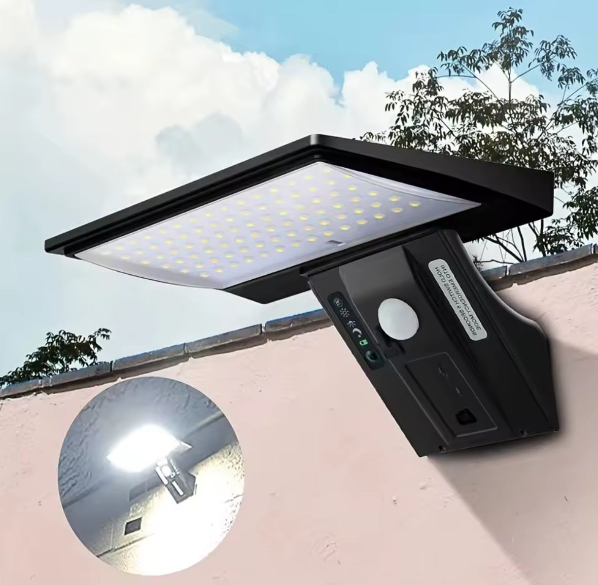Solar Sicherheitsleuchte mit Bewegungsmelder | 90 LED Flutlicht, 4 Modi, 2600 mAh, IP65 | Kabelloses Aussenlicht für Garage, Hauseingang & Hof
